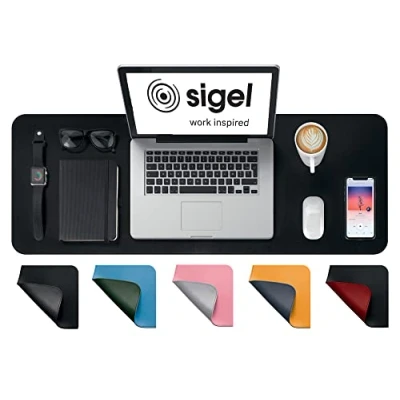 Image of SIGEL SA604 Desk Pad waterproof imitation leather Black double sided 80 x 30 cm