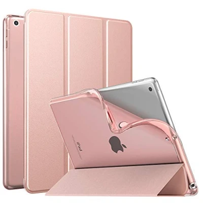 Image of MoKo Case for iPad 9th Generation 2021/ 8th 2020/ 7th 2019, Soft Translucent TPU Frosted Back Cover Slim 10.2 inch with Stand, Auto Wake/Sleep, Rose Gold