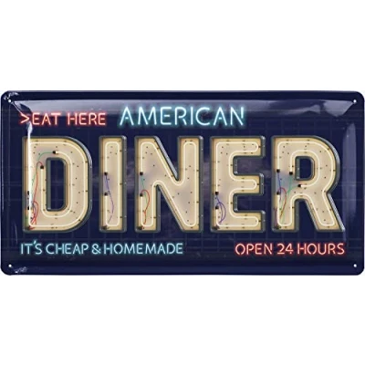 Image of LANOLU Vintag Tin Sign Retro Diner Decor DINER, Metal Kitchen Signs Wall Decor, Vintage Ice Cream Sign, 50s 6.3 x 12.6&quot;