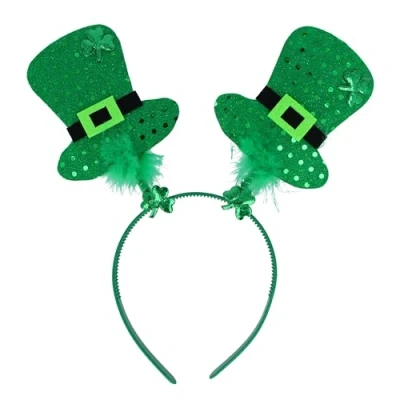 Image of Lizzy 1 x Irish Headband St Patricks Day Shamrock Head Boppers Hats Clover Green Fancy dress Accessories Costume Favors for Women Girls (Mini With Fur Bopper)