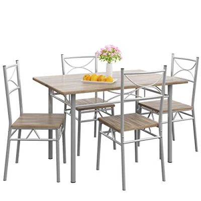 Image of CASARIA® 5 Pcs Dining Table and 4 Chairs Small Kitchen Breakfast Furniture Set Compact Modern Contemporary Rectangular Oak &amp; Silver