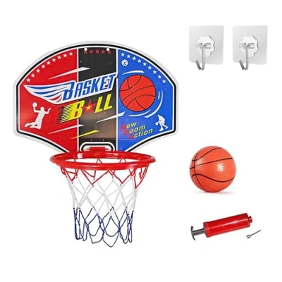 Image of kidoloop Kids Basketball Hoop with Hard PVC Backboard Pump and Ball Hanger Hook Indoor Outdoor Large Set Net Portable Sport Toys for