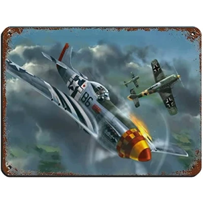 Image of Memorial Day Decor P 51 Mustang Rust World War II Military Aircraft Independence Spring 12x8 in Tin Sign Home Art Metal Signs Wall Poster