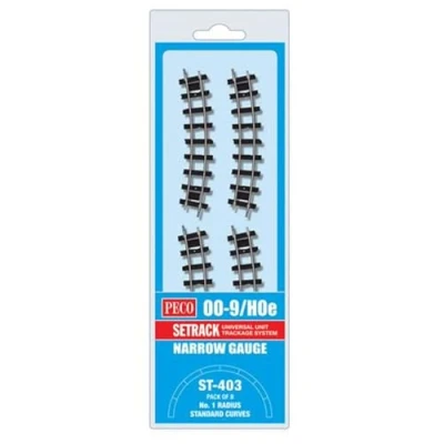 Image of Peco ST 403 Setrack No.1 Radius Standard Curves (Pack of 8) OO 9 Gauge