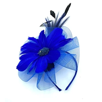 Image of Ladies Feather Beak Clip/Aliceband Fascinator Hat, Weddings, Races, Royal Ascot Headband (Royal Blue)