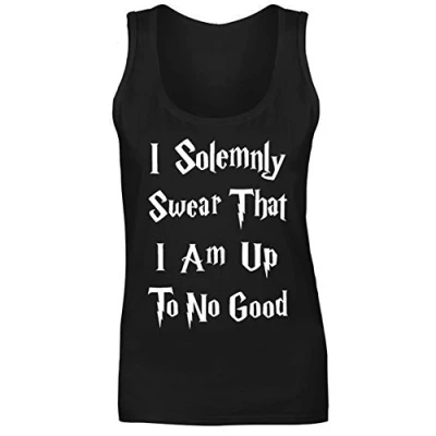 Image of Womens I Solemnly Swear Am Up to No Good Funny Slogan Vest Tank Top Black UK 14 (XL)