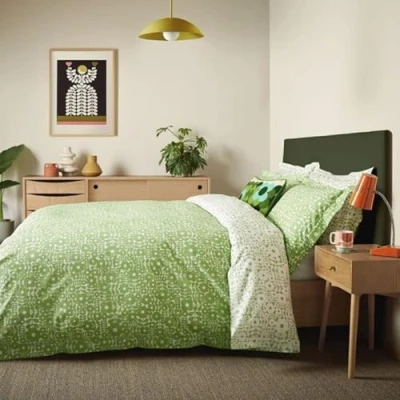 Image of Orla Kiely Bedding Criss Cross Stem Basil Green 100% Cotton Duvet Cover Set (Double Set: 200cm x 200cm)