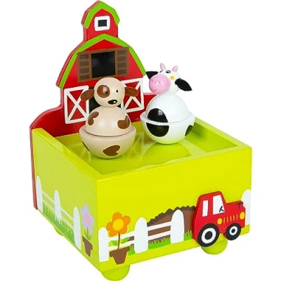 Image of Small Foot 11715 Farm Music Box, made of wood with happy animal motifs, for ages 3+ years