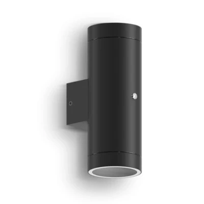 Image of CALEX Pavia Outdoor Wall Light, 2X GU10, Up &amp; Down Garden Lighting, IP44 Waterproof, Day Night Sensor Lamp, Black, Aluminium