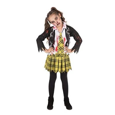 Image of Bristol Novelty CF251L School Zombie Girl Costume, White, Yellow, Black, Large, Age 8 10 Years Old