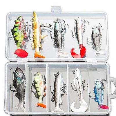 Image of DONQL Soft Fishing Lures Kit, Baits Tackle Set for Freshwater Trout Bass Salmon Include Vivid Spinner Baits, Artificial Silicone With Box (10PCS)