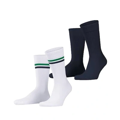 Image of ESPRIT Men&#039;s Tennis Stripe 2 Pack M SO Cotton Patterned Pairs Socks, White (Woolwhite 2060), 5.5 8