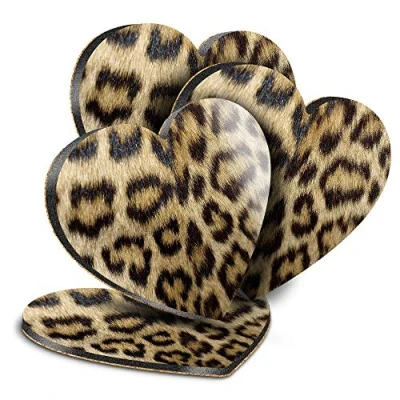 Image of Destination Vinyl ltd Great Coasters (Set of 4) Heart Wild Animal Print Leopard Cat Fur Drink Glossy Coasters/Tabletop Protection for Any Table Type #46431