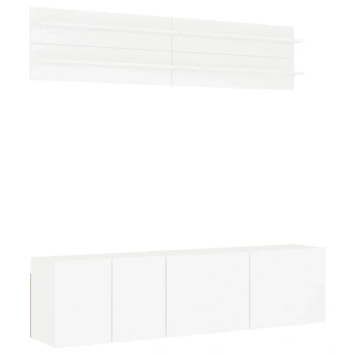 Image of vidaXL 6 Piece TV Wall Units White Engineered Wood