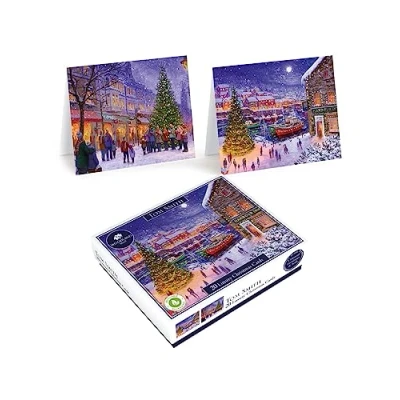 Image of Tom Smith 20 Boxed Luxury Charity Christmas Cards Traditional Village Design