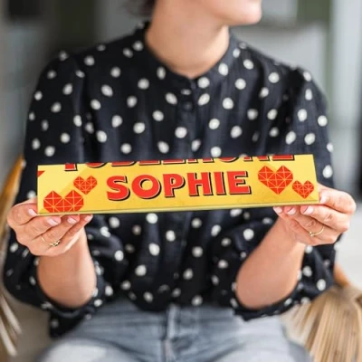 Image of Personalised Toblerone chocolate Bar love with the Name of Your Choice, Milk honey almond Nougat (L 360 gram, nougat)