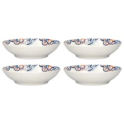 Image of V&amp;A Rococo Silk Pasta Bowls / Dessert Dishes with Printed Design, Fine China, White, 22 cm, Set of 4