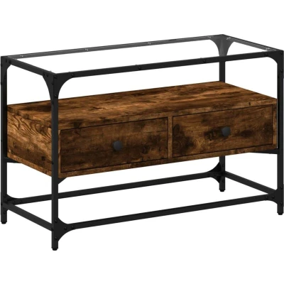 Image of vidaXL TV Cabinet with Glass Top Smoked Oak 80x35x51 cm Engineered Wood