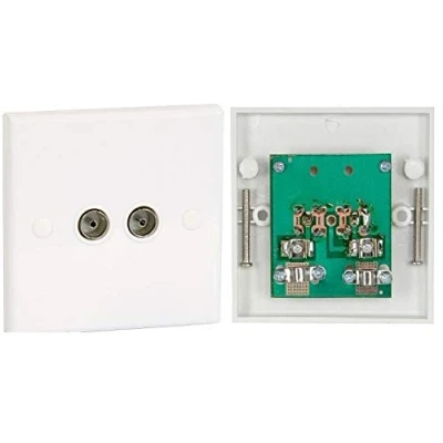 Image of K M Electronics® Double TV COAXIAL Aerial Wall Socket Plate