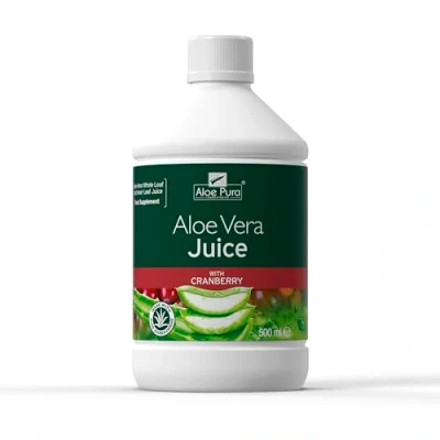 Image of Aloe Pura Vera Juice with Cranberry , Natural Vegan Cruelty Free Food Supplement, 500 ml