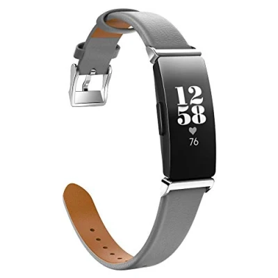 Image of MoKo Strap Compatible with Fitbit Inspire/Inspire HR/Inspire 2, Premium Leather Replacement Band Wristband Connector for Women Men, Gray