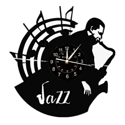 Image of Smotly Vinyl wall clock, saxophone pattern themed a clock gift for music lovers.