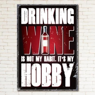 Image of FUNNY WINE HOBBY Retro Metal Sign Man Cave Bar Pub Plaque Party Vintage Gift