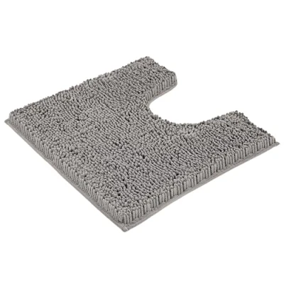 Image of Crystals Non Slip Chenille Toilet &amp; BATH Mat Set, Super Soft Absorbent, Quick Dry Plush Bathroom Rugs, Machine Washable U Shape Rectangle Mats, 50x50cm, 45x70cm (1, GREY MAT)