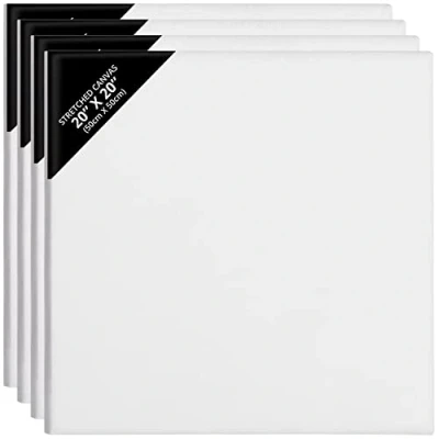 Image of Belle Vous 50x50cm Blank Artist Canvas (4 Pack) Large Stretched Acid Free Cotton Canvases 15mm Thick Framed 280GSM Double Primed Fine Grain for Acrylic/Oil Painting, Drawing &amp; Sketching