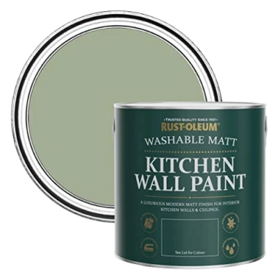 Image of Rust Oleum Green Washable Kitchen Wall Paint in Matt Finish Bramwell 2.5L