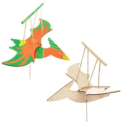Image of Baker Ross AT670 Dinosaur Wooden Flying Puppet Kits Pack of 3, Woodcraft For Kids Arts and Crafts Projects