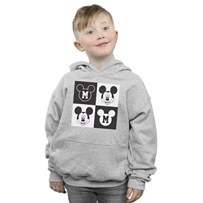 Image of Disney Boys Mickey Mouse Smiling Squares Hoodie Sport Grey 5 6 Years