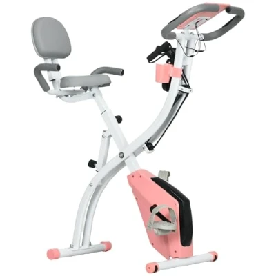 Image of HOMCOM 2 in 1 Folding Exercise Bike, Foldable Stationary Bike with 8 Level Adjustable Magnetic Resistance, Arm Resistance Band, Pulse Sensor and LCD Display, Pink