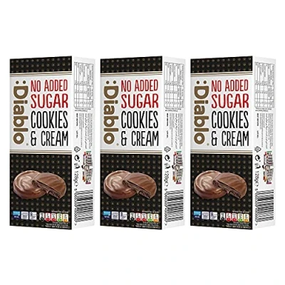 Image of Diablo Dark Cookies with Brownie filling covered in Chocolate No Added Sugar Sweetened Maltitol Perfect for Gifting 128g (Pack Of 3)