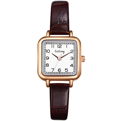 Image of JewelryWe Women Watches Simple Elegant Leather Wristwatch Square Analog Quartz Dress Watch, for Mother’s Day