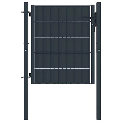 Image of vidaXL Fence Gate PVC and Steel Construction, 100x81 cm, Lockable with Three Keys, Anthracite Color, Including Solid Posts Hinges for Easy Installation