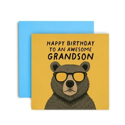Image of Huxters Funny Happy Birthday Card to an Awesome Grandson Bear for Him Men 14.8cm (Grandson Bday)