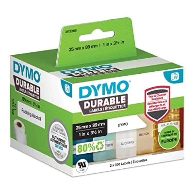 Image of DYMO LW Durable Industrial Labels for LabelWriter Label Printers, White Poly, 25 x 89 mm, 2 Rolls of 350