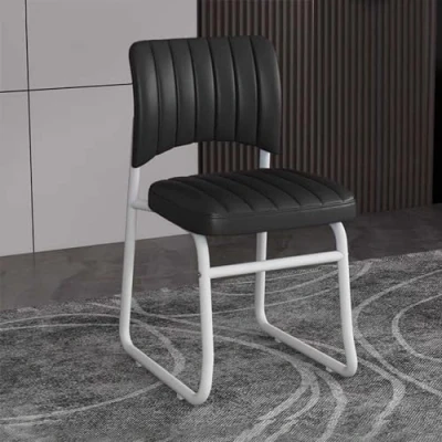 Image of SXHEYUY PU Padded Armless Office Desk Chair No Wheels, Mid Back Wide Seat Home Chair, Computer Task Chairs,Modern Vanity Chairs, Ergonomic Arms,Black,A