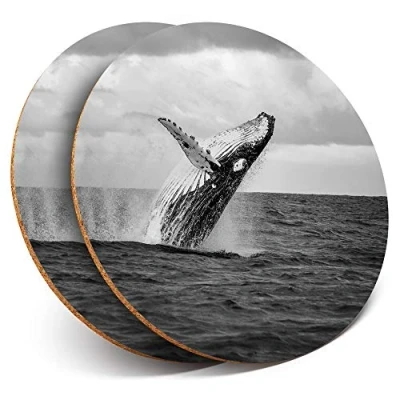 Image of 2 x Round Coasters Humpback Whale Ocean Cork Backed Home Kitchen Accessory Tea Coffee Mug Mat #38272