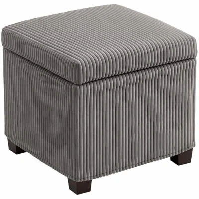 Image of HOMCOM Storage Ottoman Bench, Corduroy Footstool with Removable Lid and Legs, 40cm Chest Box for Living Room, Bedroom, Hallway, Grey
