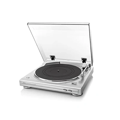 Image of Denon DP29FE2 Record Player for Vinyl Records, Turntable, MP3 and WAV, 33/45 RPM, Built in Phono Equalizer, Including Removable Dust Cover MM Cartridge, MC Compatible, Silver