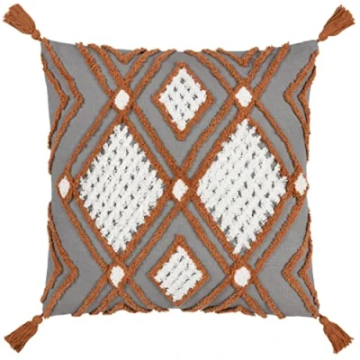 Image of furn. Aquene Tufted Tasselled Filled Cushion Charcoal Cotton One Size