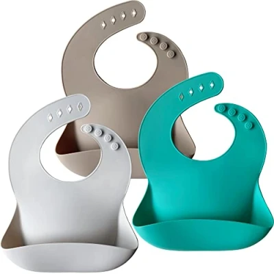 Image of Moonkie Baby Bibs, 3Pcs Silicone Feeding Bibs for Babies and Toddlers, Waterproof weaning bib, BPA Free Soft Adjustable Wide Food Crumb Catcher Pocket(Kallaite/Lunar Grey/Offwhite)…