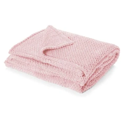 Image of Dreamscene Luxury Mink Waffle Honeycomb Faux Fur Warm Throw Over Sofa Bed Soft Blanket, Blush Pink 200 x 240cm