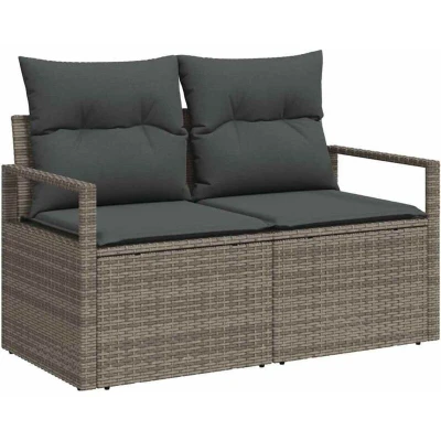 Image of vidaXL 2 Seater Garden Sofa with Cushions Grey Poly Rattan