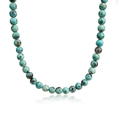 Image of COAI Asian Blessing African Turquoise Stone Beaded Necklace for Men Women 55CM