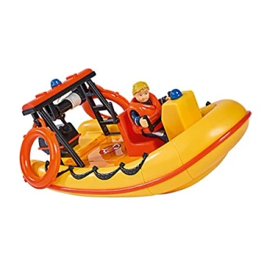 Image of Simba 109251047 Fireman Sam Neptune Boat with Penny Figure in Diving Outfit, Secret Compartment and Mechanical Winch, Floats on Water, 20 cm, for Children from 3 Years