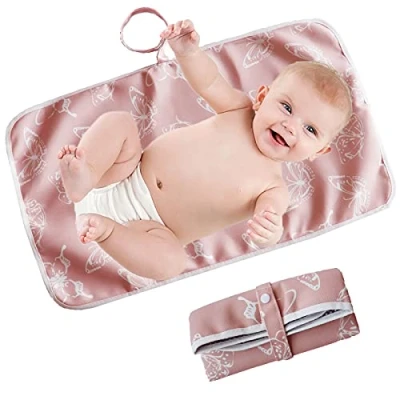Image of Portable Changing Mat Baby Foldable Travel Infant Urinal Pad 60cm x 35cm Waterproof Nappy Change for Home Outside KAMHBE (Pink)