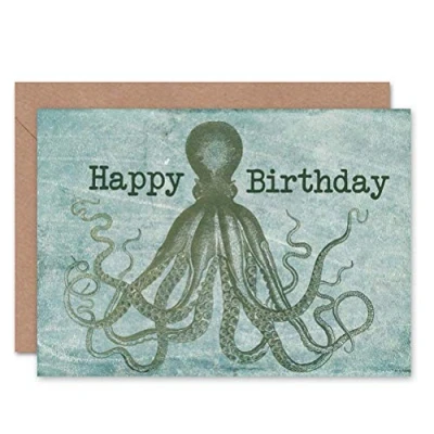 Image of Wee Blue Coo BIRTHDAY HAPPY OCTOPUS TENTACLES ART GREETINGS GREETING CARD GIFT